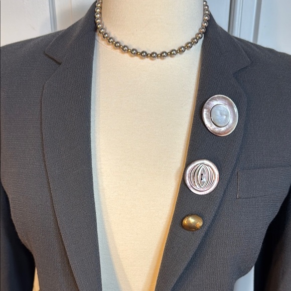 Vintage EUC Emporio Armani Beautifully Embellished Gray/Blue Suit Jacket/Skirt 🤩 - Picture 4 of 16